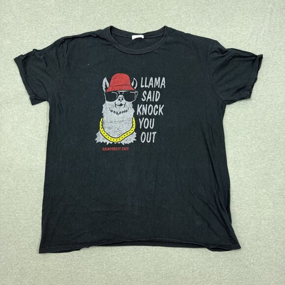 Rainforest Cafe Llama Black Graphic T-shirt XL "Llama Said Knock You Out" Retro - Picture 1 of 4